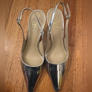 Sam Edelman Metallic Silver Slingback Pointed-Toe Heels